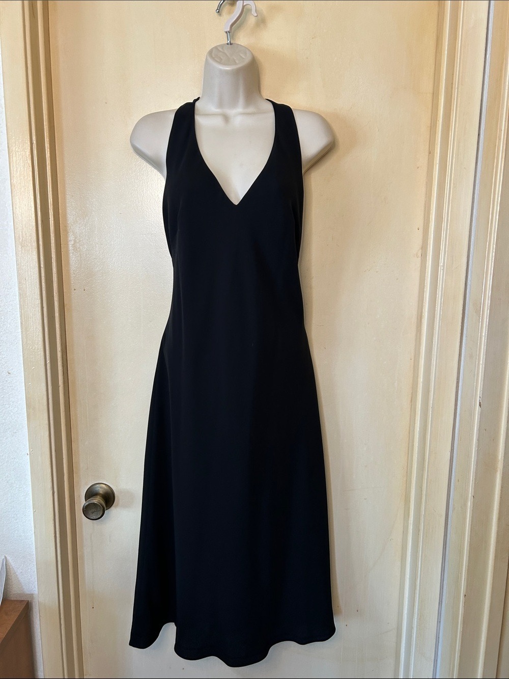 Jones New York Black V-Neck Midi Dress with Mesh Back size 10